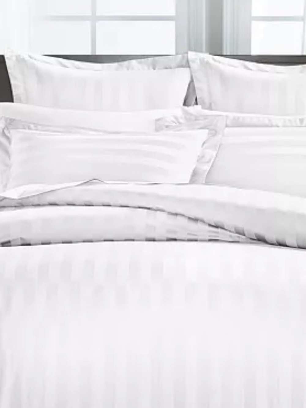 Charter Club Damask Stripe 550 TC 100% Cotton Twin Duvet Cover Set White 2PC